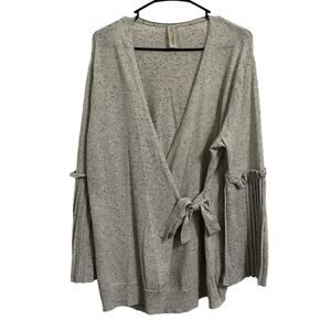 Allison Joy Wrap Pleated Bell Sleeve Speckle Flecked Gray V Neck Sweater Size XL